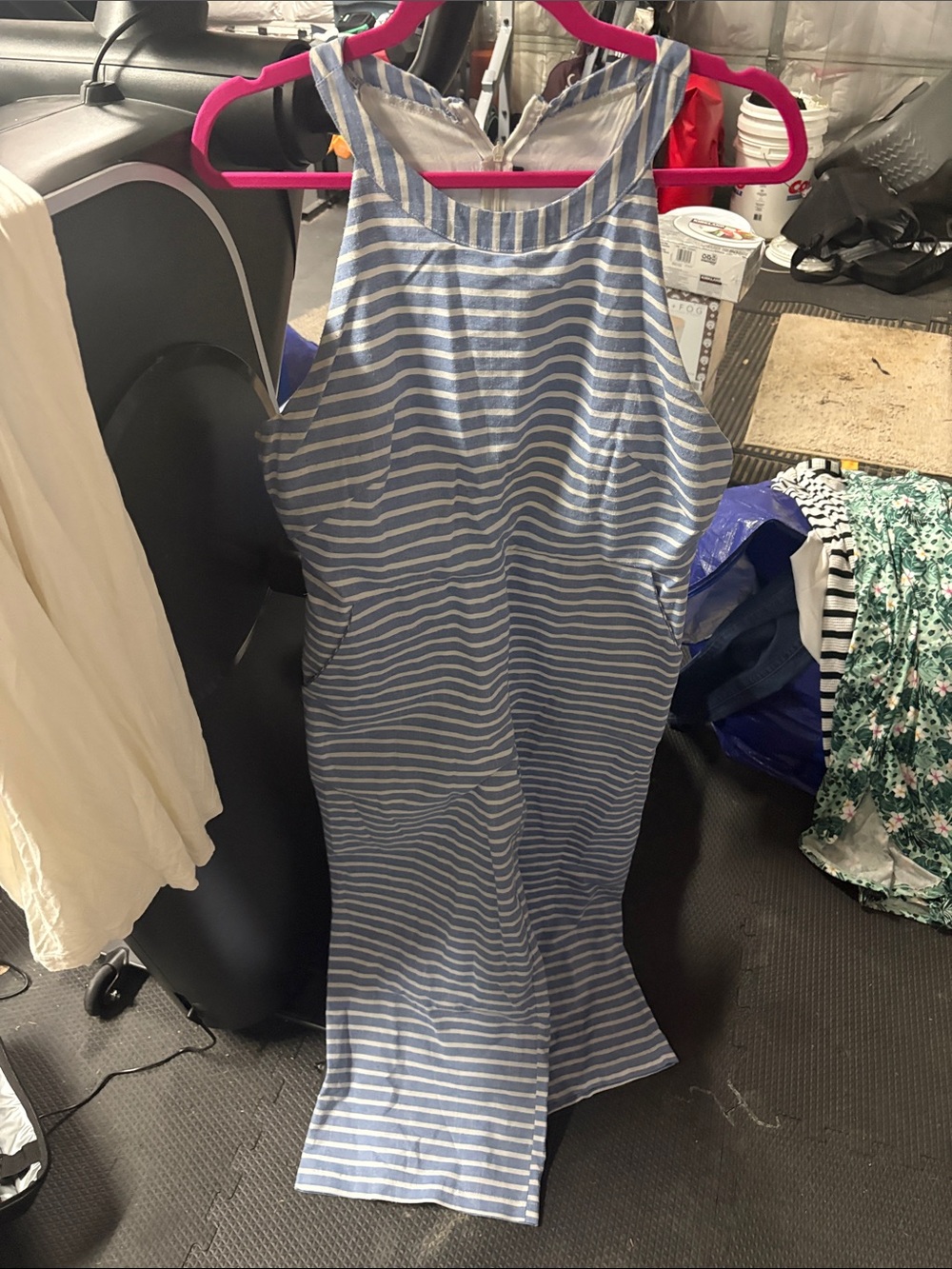 Striped Blue & White Sleeveless Maxi Dress